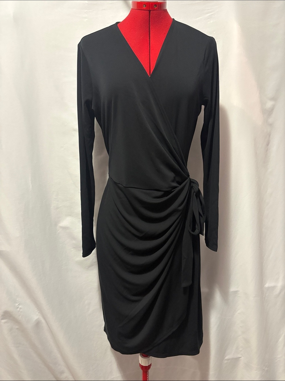 Amazon Essentials Black Long-Sleeve Wrap Dress with Side Tie